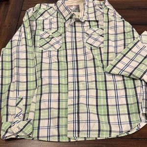 Boy’s Green and White Plaid Button-Up Shirt